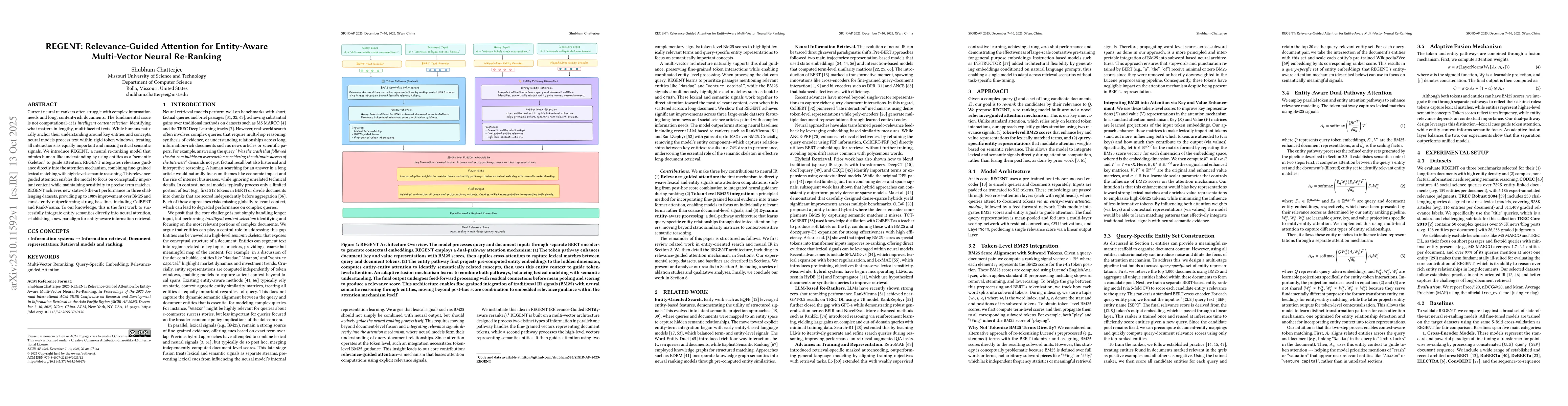 Thumbnail for REGENT: Relevance-Guided Attention for Entity-Aware Multi-Vector Neural
  Re-Ranking