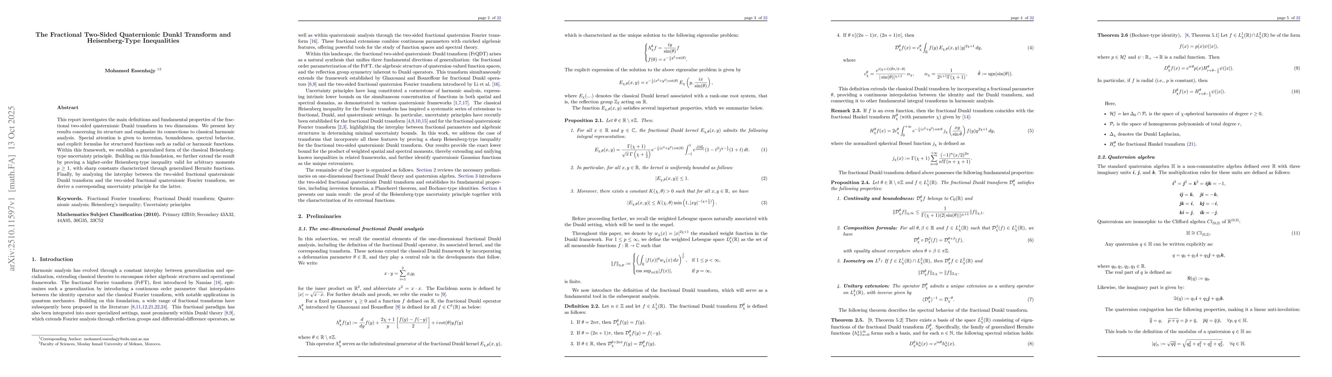 Thumbnail for The Fractional Two-Sided Quaternionic Dunkl Transform and
  Heisenberg-Type Inequalities
