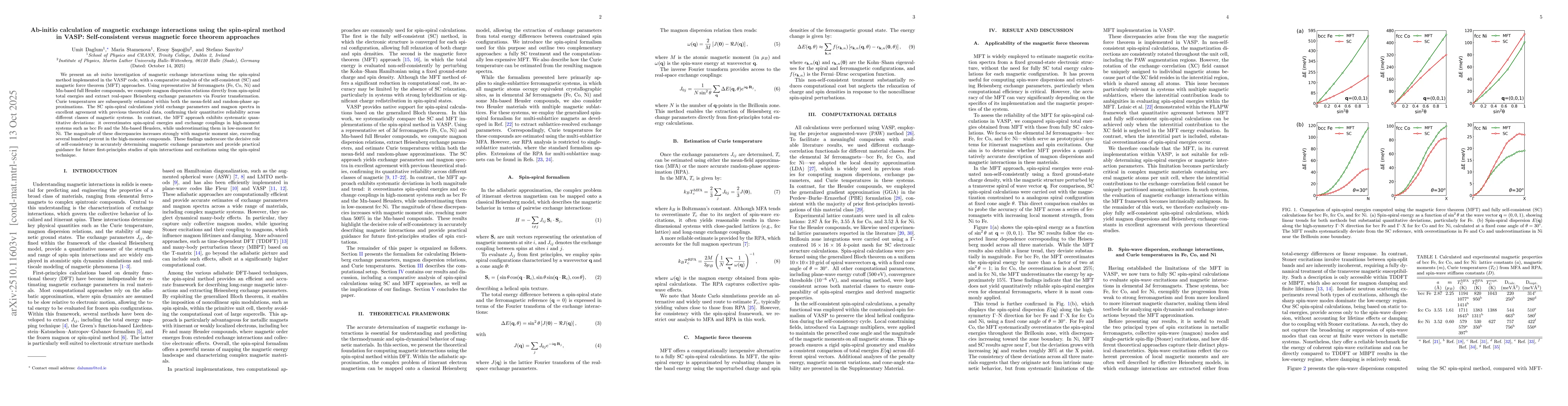 Thumbnail for Ab-initio calculation of magnetic exchange interactions using the
  spin-spiral method in VASP: Self-consistent versus magnetic force theorem
  approaches