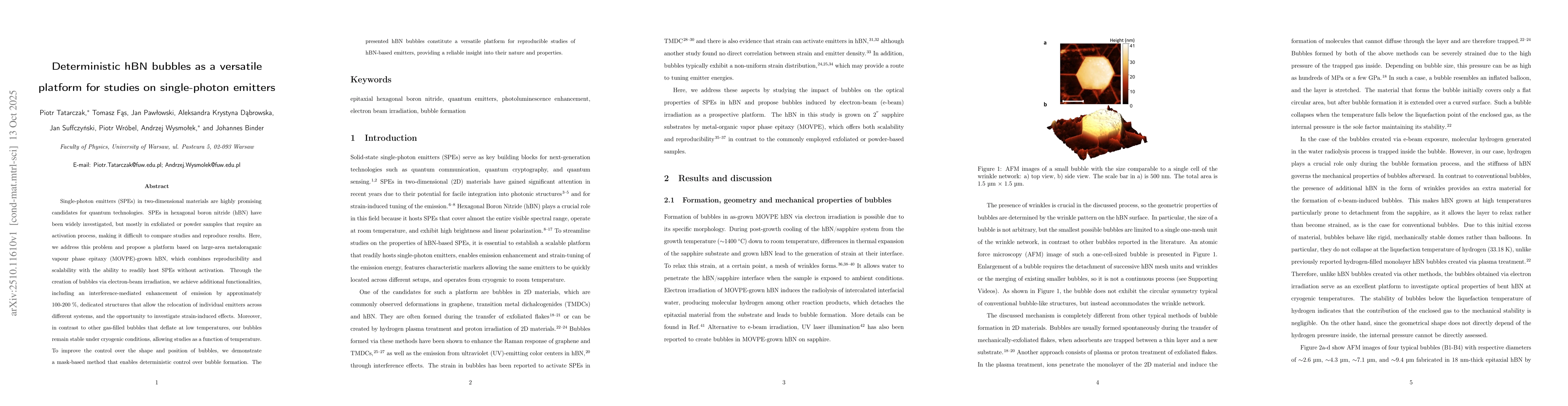 Thumbnail for Deterministic hBN bubbles as a versatile platform for studies on
  single-photon emitters