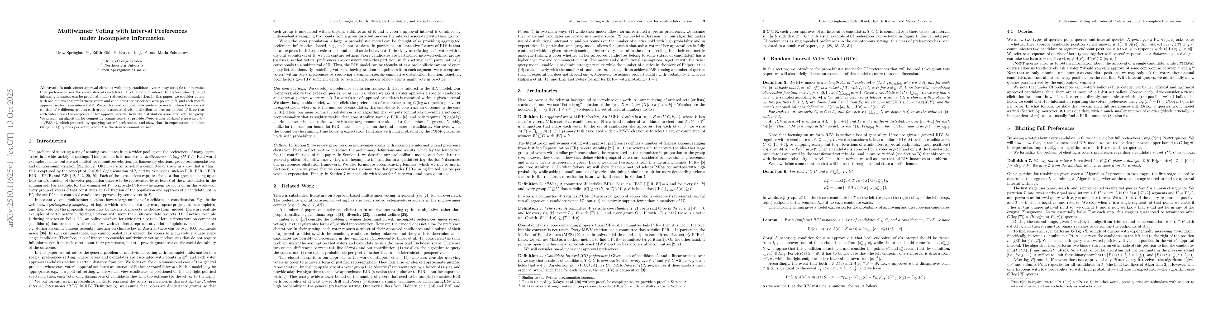 Thumbnail for Multiwinner Voting with Interval Preferences under Incomplete
  Information