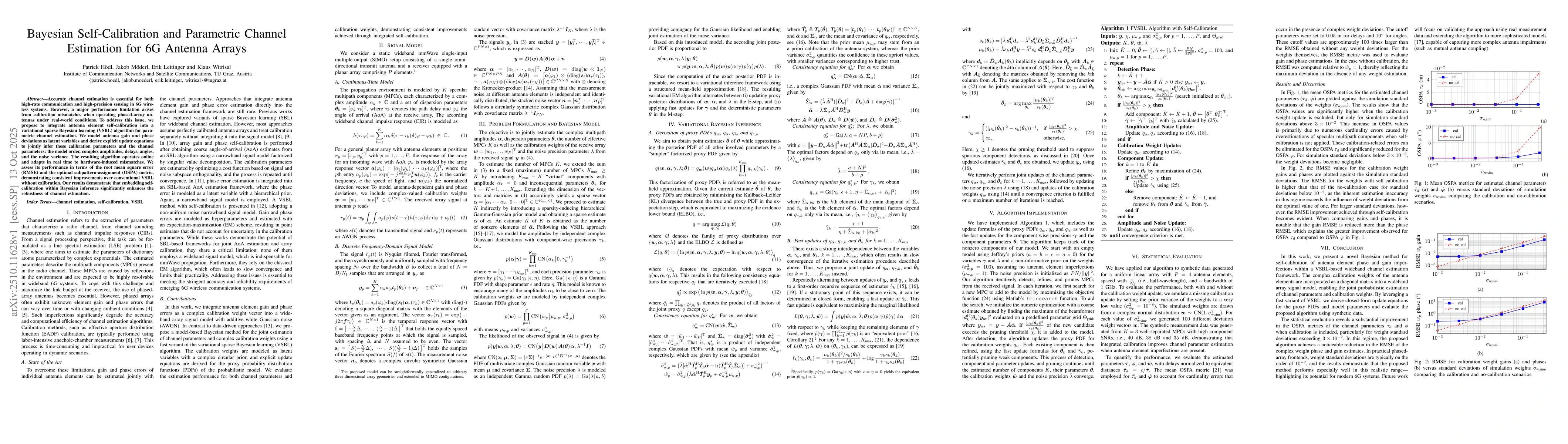 Thumbnail for Bayesian Self-Calibration and Parametric Channel Estimation for 6G
  Antenna Arrays