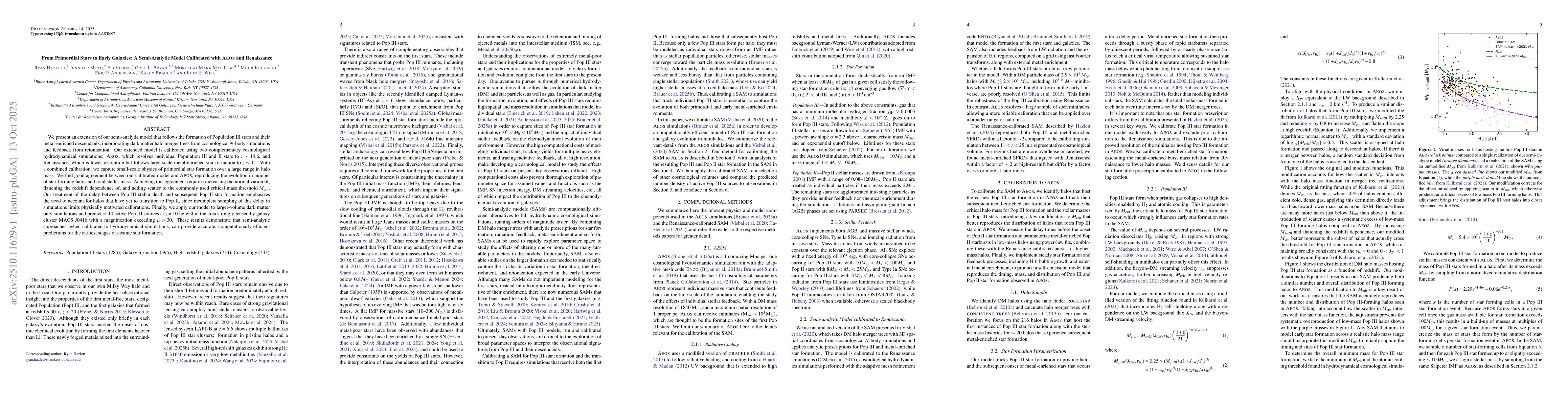 Thumbnail for From Primordial Stars to Early Galaxies: A Semi-Analytic Model
  Calibrated with Aeos and Renaissance