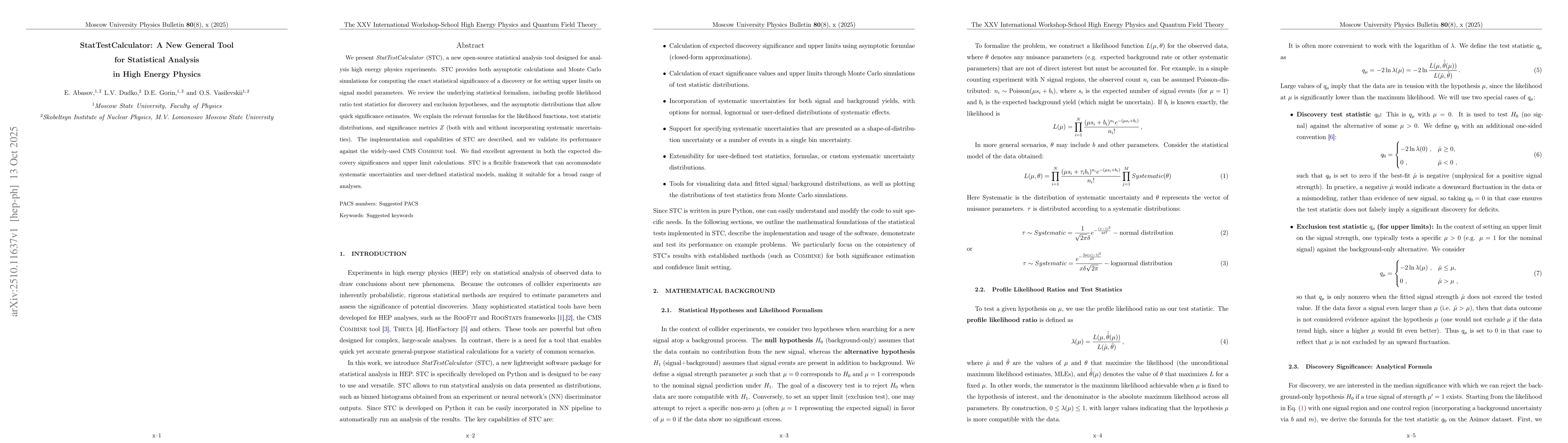 Thumbnail for StatTestCalculator: A New General Tool for Statistical Analysis in High
  Energy Physics