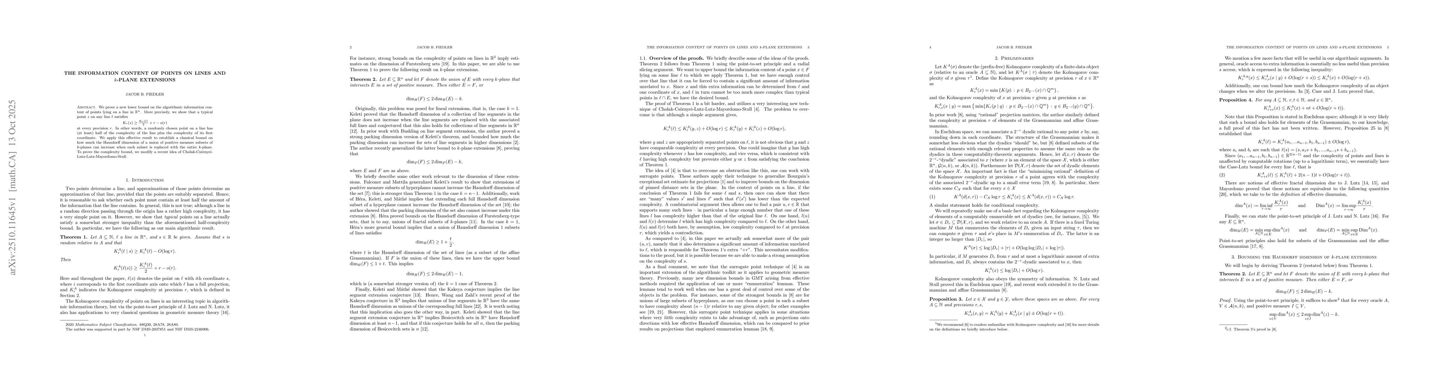 Thumbnail for The information content of points on lines and $k$-plane extensions