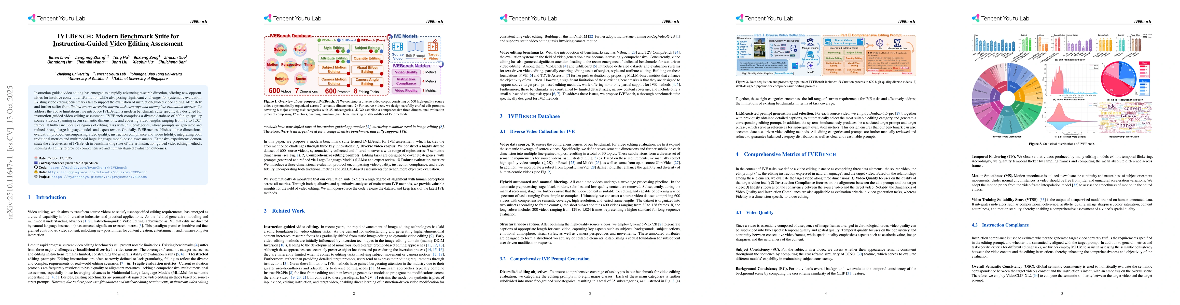 Thumbnail for IVEBench: Modern Benchmark Suite for Instruction-Guided Video Editing
  Assessment