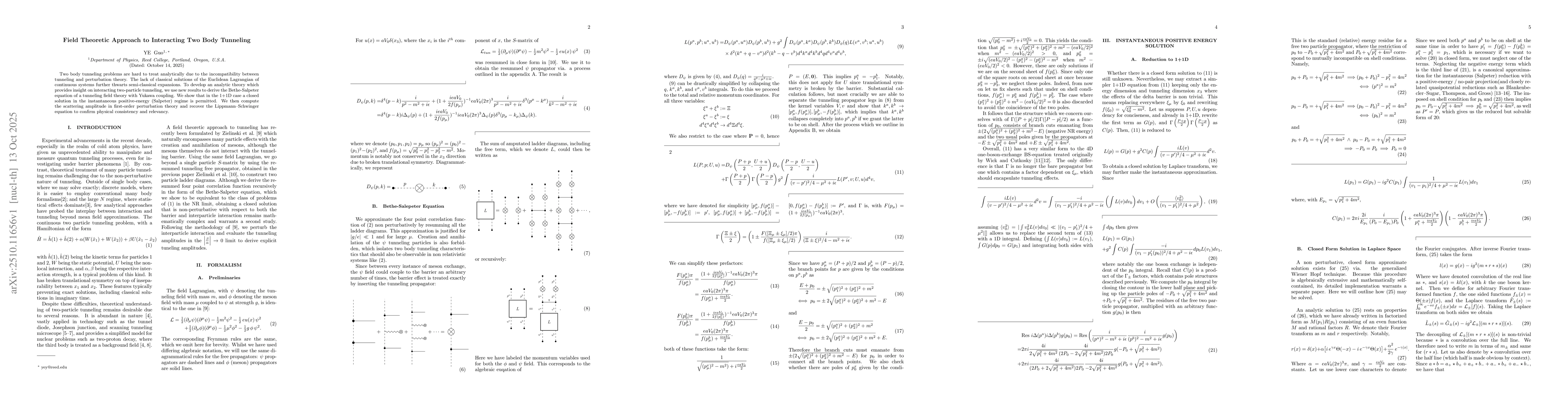 Thumbnail for Field Theoretic Approach to Interacting Two Body Tunneling