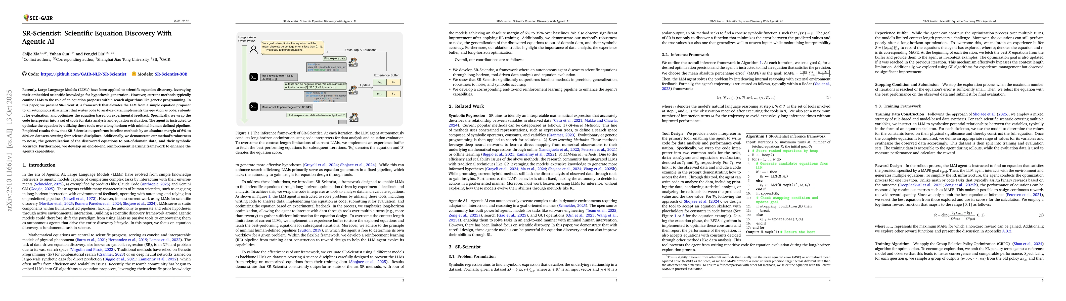 Thumbnail for SR-Scientist: Scientific Equation Discovery With Agentic AI