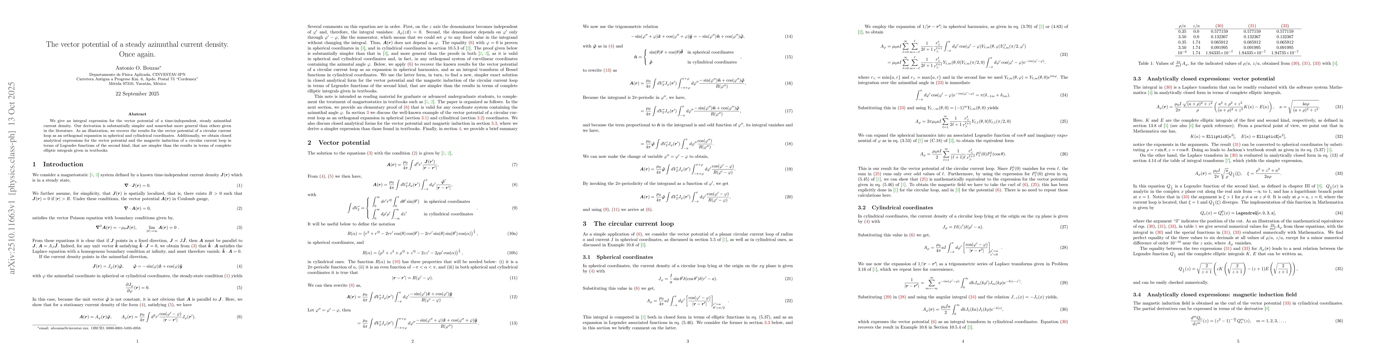 Thumbnail for The vector potential of a steady azimuthal current density. Once again