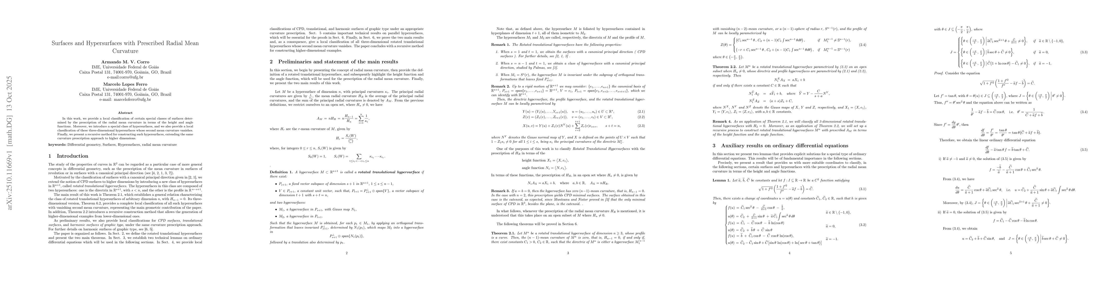 Thumbnail for Surfaces and Hypersurfaces with Prescribed Radial Mean Curvature