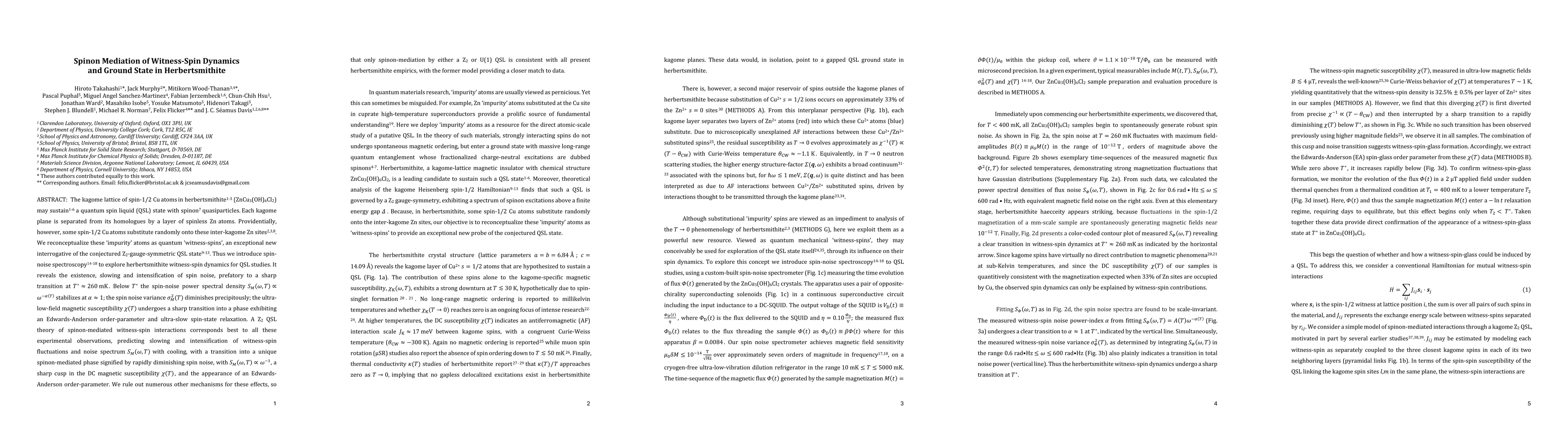 Thumbnail for Spinon Mediation of Witness-Spin Dynamics and Ground State in
  Herbertsmithite