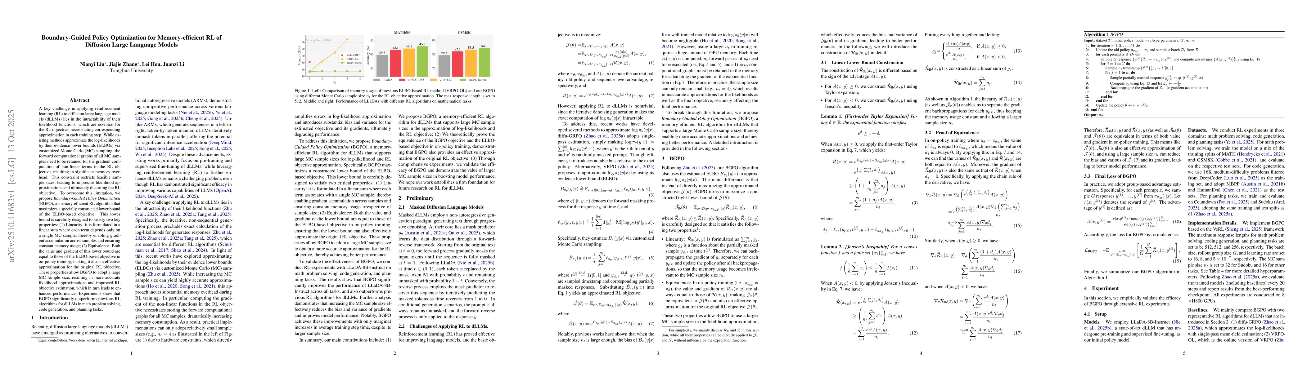 Thumbnail for Boundary-Guided Policy Optimization for Memory-efficient RL of Diffusion
  Large Language Models