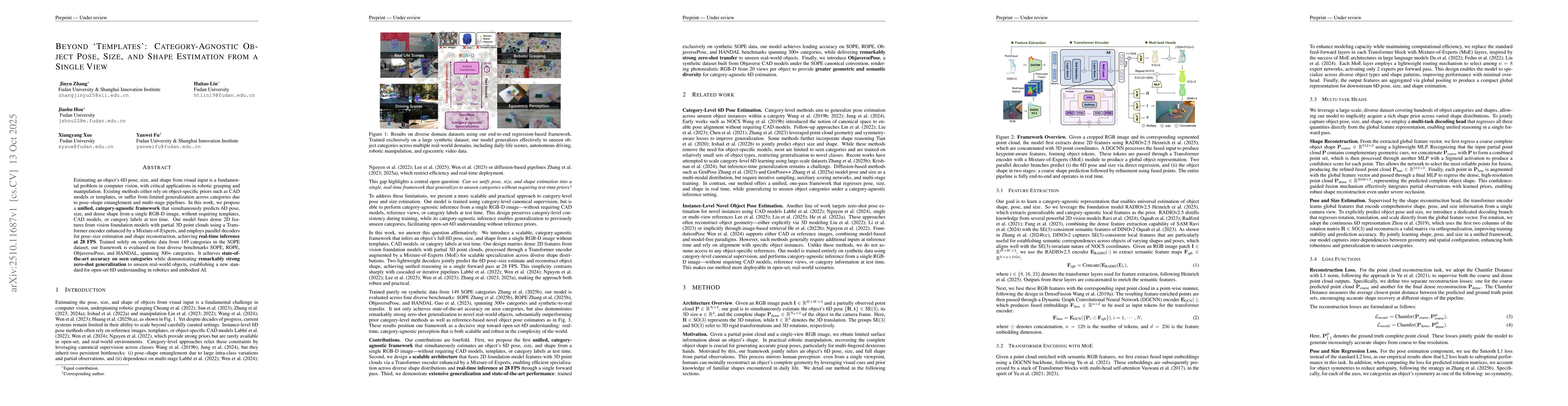 Thumbnail for Beyond 'Templates': Category-Agnostic Object Pose, Size, and Shape
  Estimation from a Single View