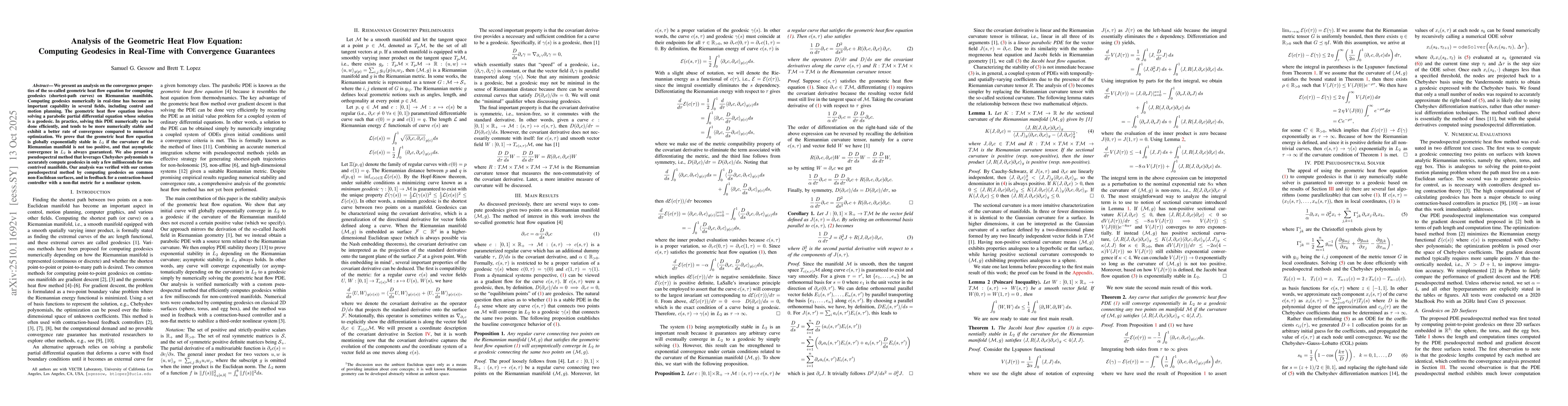 Thumbnail for Analysis of the Geometric Heat Flow Equation: Computing Geodesics in
  Real-Time with Convergence Guarantees
