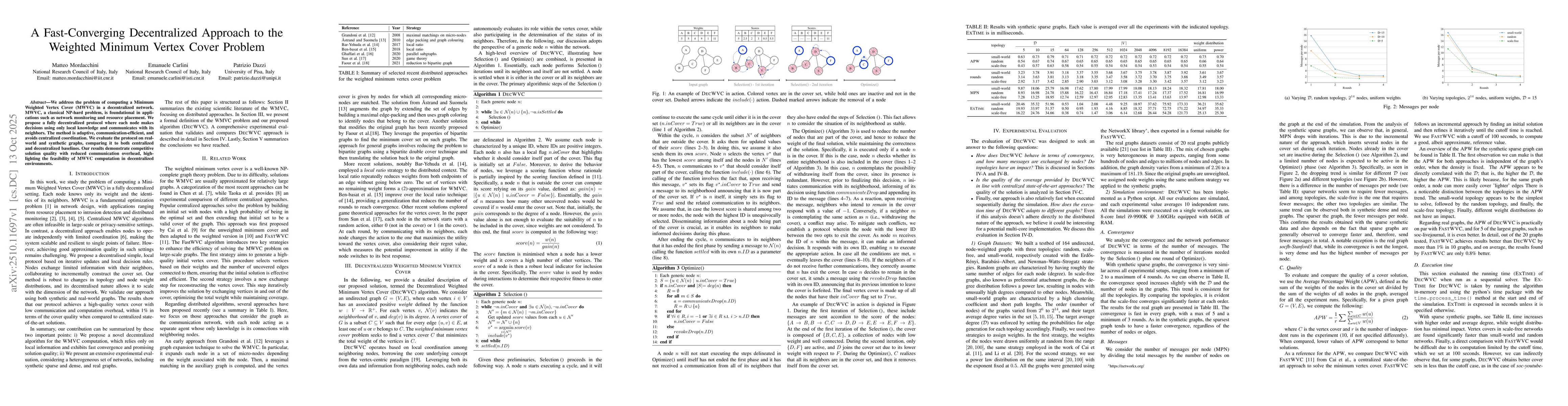 Thumbnail for A Fast-Converging Decentralized Approach to the Weighted Minimum Vertex
  Cover Problem