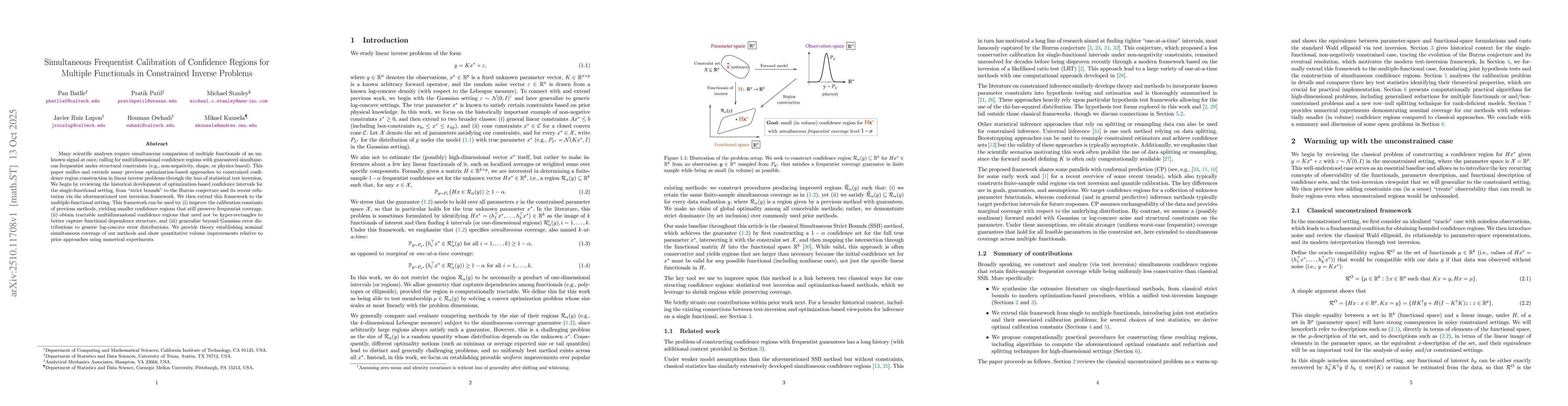 Thumbnail for Simultaneous Frequentist Calibration of Confidence Regions for Multiple
  Functionals in Constrained Inverse Problems