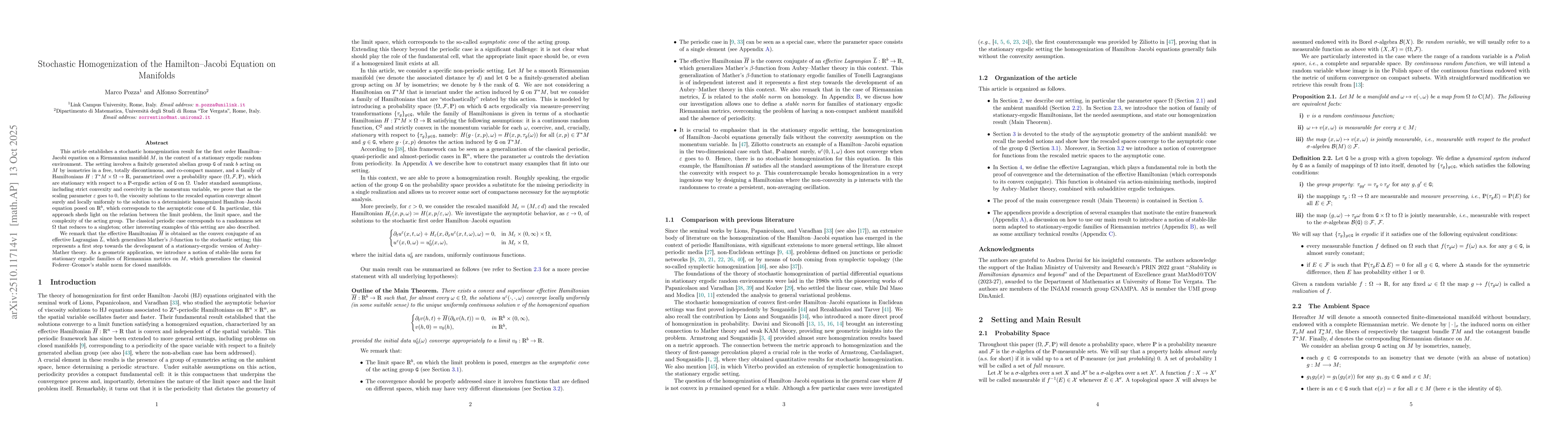 Thumbnail for Stochastic Homogenization of the Hamilton-Jacobi Equation on Manifolds