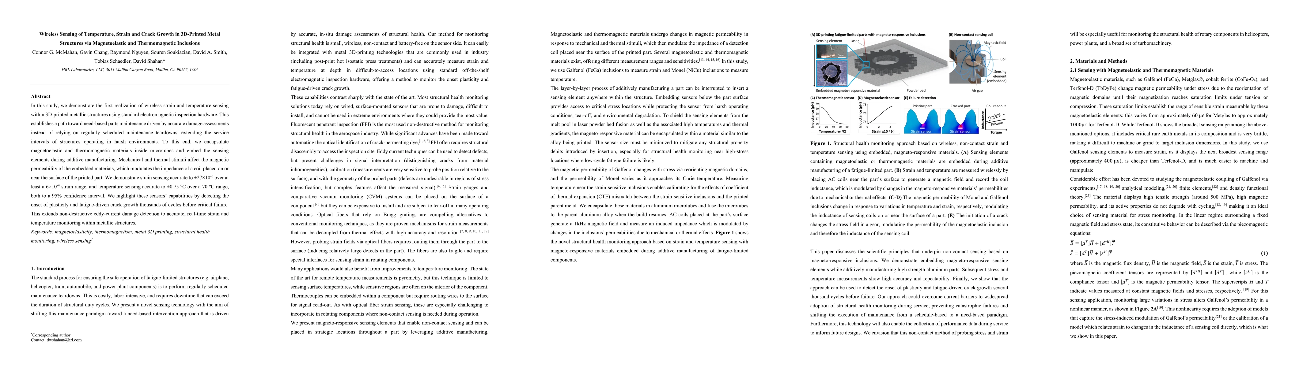 Thumbnail for Wireless Sensing of Temperature, Strain and Crack Growth in 3D-Printed
  Metal Structures via Magnetoelastic and Thermomagnetic Inclusions