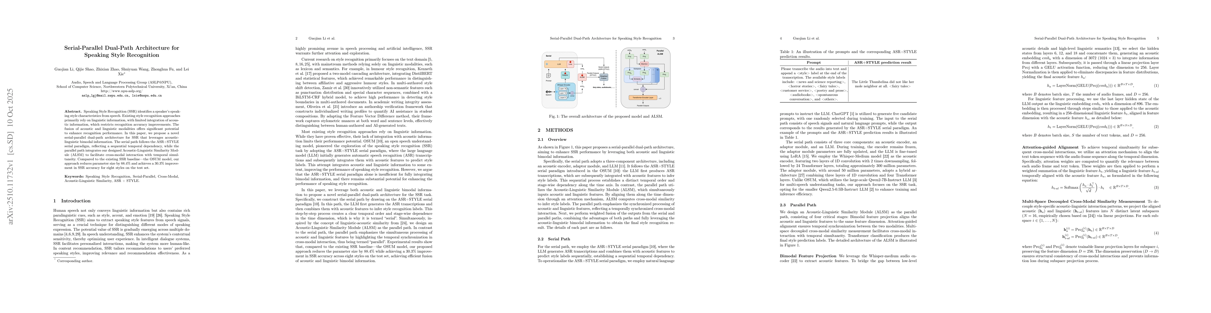 Thumbnail for Serial-Parallel Dual-Path Architecture for Speaking Style Recognition