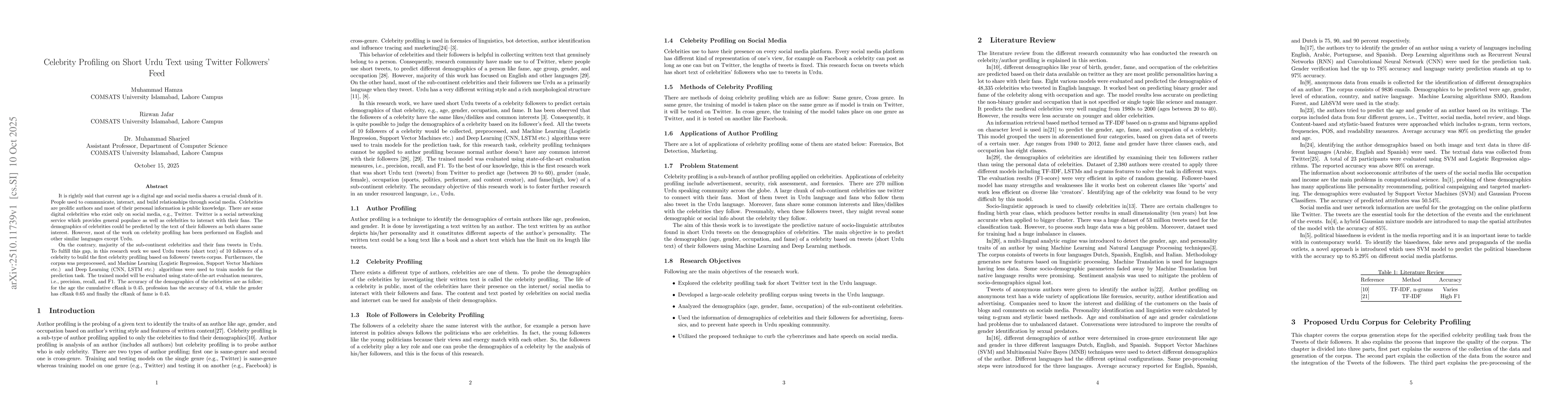 Thumbnail for Celebrity Profiling on Short Urdu Text using Twitter Followers' Feed