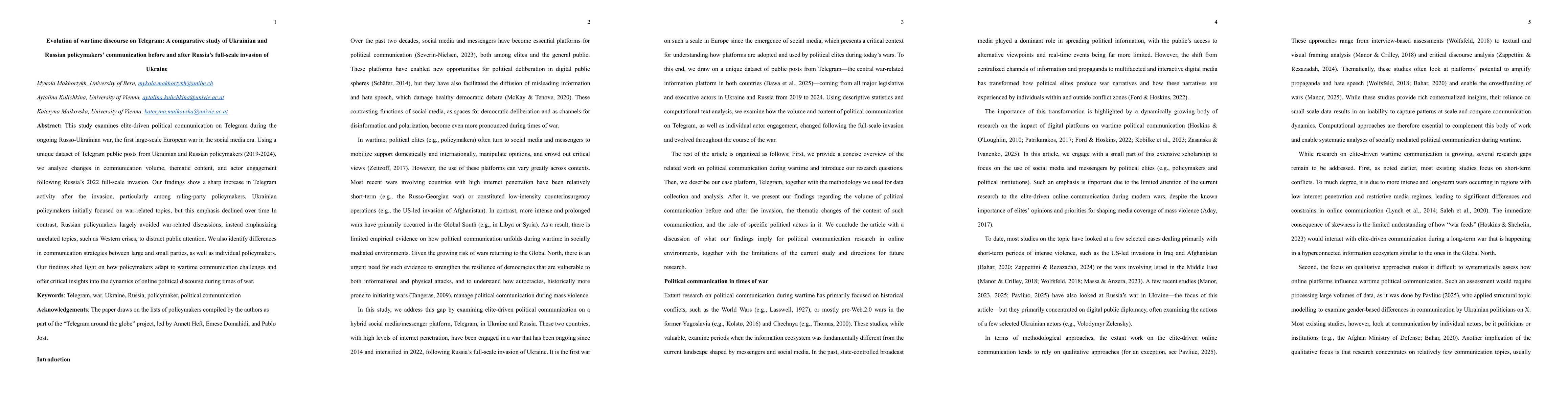 Thumbnail for Evolution of wartime discourse on Telegram: A comparative study of
  Ukrainian and Russian policymakers' communication before and after Russia's
  full-scale invasion of Ukraine