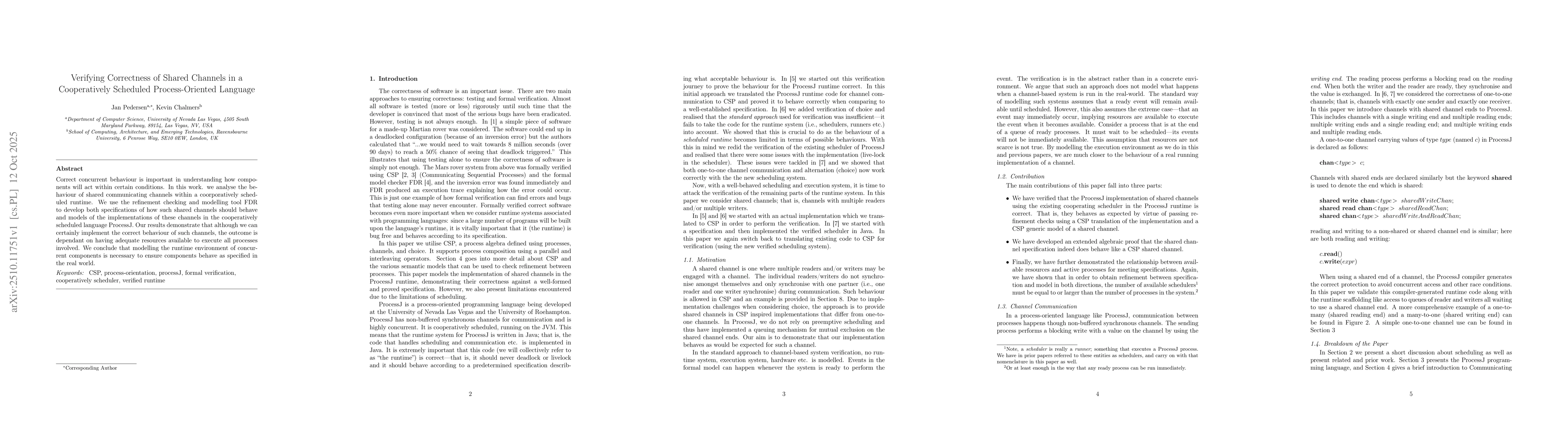 Thumbnail for Verifying Correctness of Shared Channels in a Cooperatively Scheduled
  Process-Oriented Language