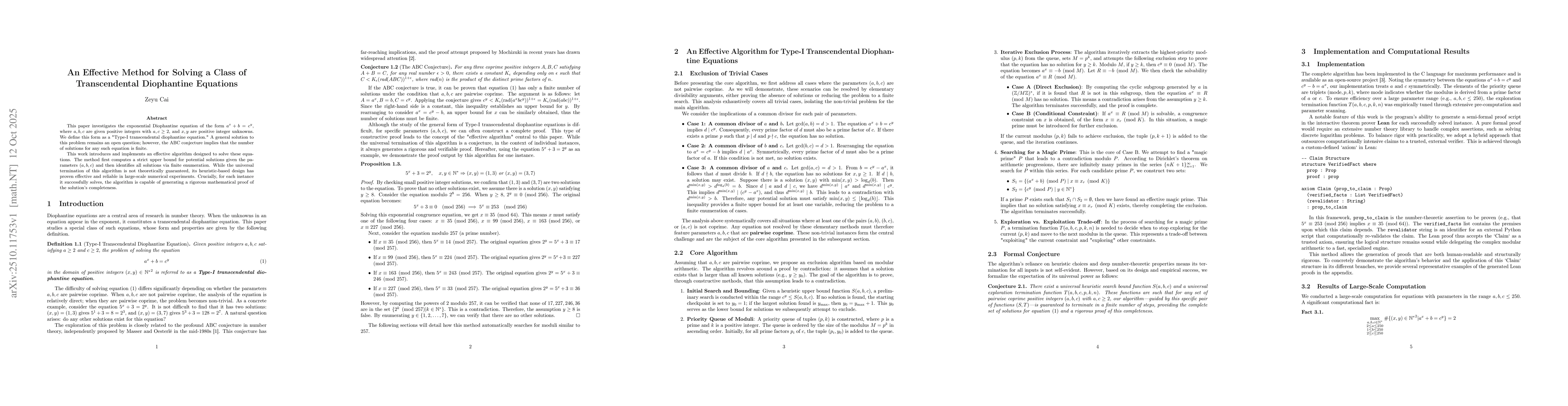 Thumbnail for An Effective Method for Solving a Class of Transcendental Diophantine
  Equations