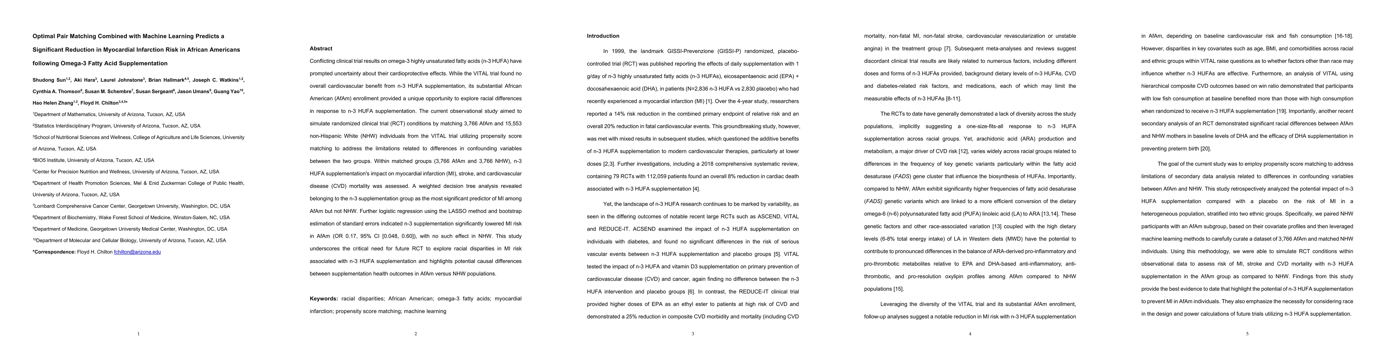 Thumbnail for Optimal Pair Matching Combined with Machine Learning Predicts a
  Significant Reduction in Myocardial Infarction Risk in African Americans
  following Omega-3 Fatty Acid Supplementation