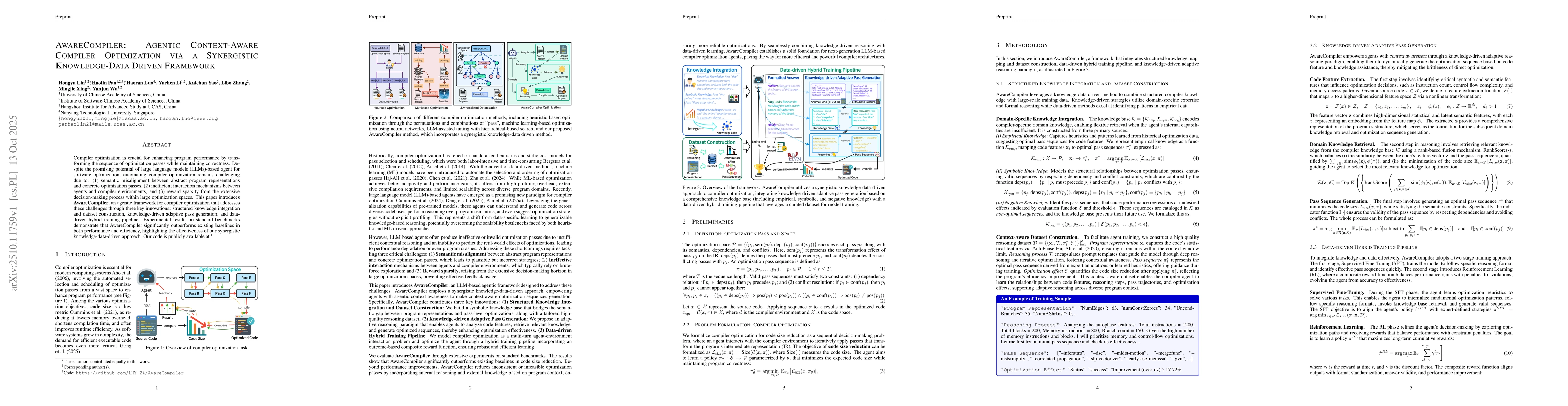Thumbnail for AwareCompiler: Agentic Context-Aware Compiler Optimization via a
  Synergistic Knowledge-Data Driven Framework