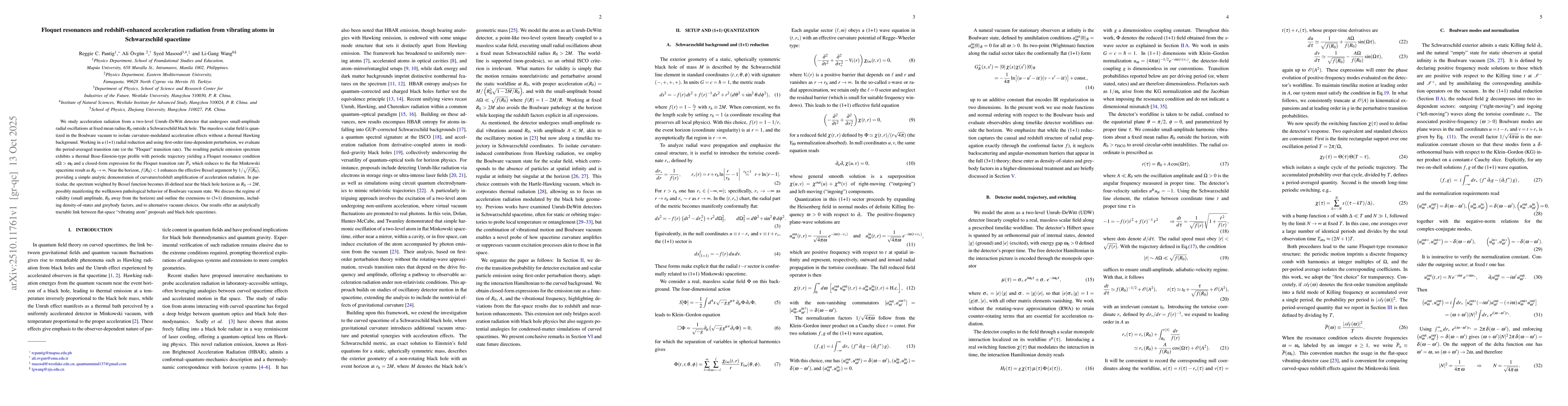 Thumbnail for Floquet resonances and redshift-enhanced acceleration radiation from
  vibrating atoms in Schwarzschild spacetime