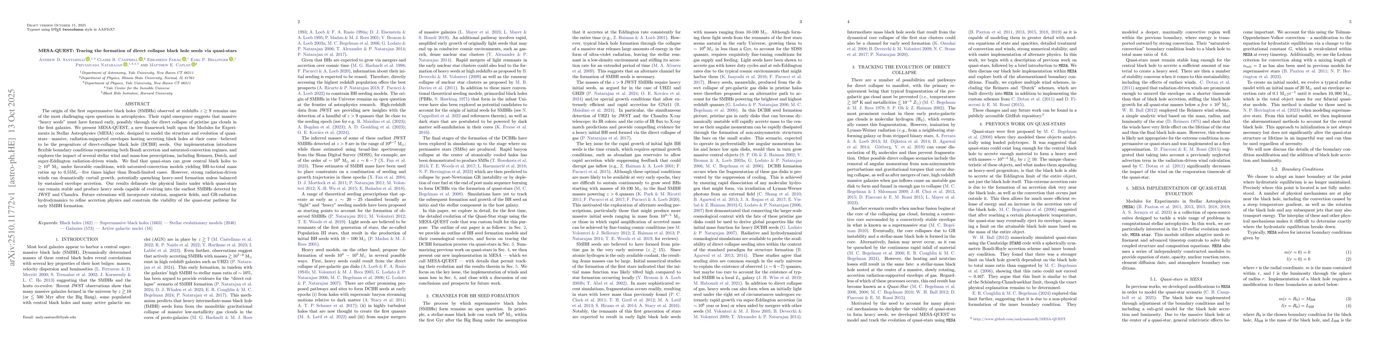 Thumbnail for MESA-QUEST: Tracing the formation of direct collapse black hole seeds
  via quasi-stars
