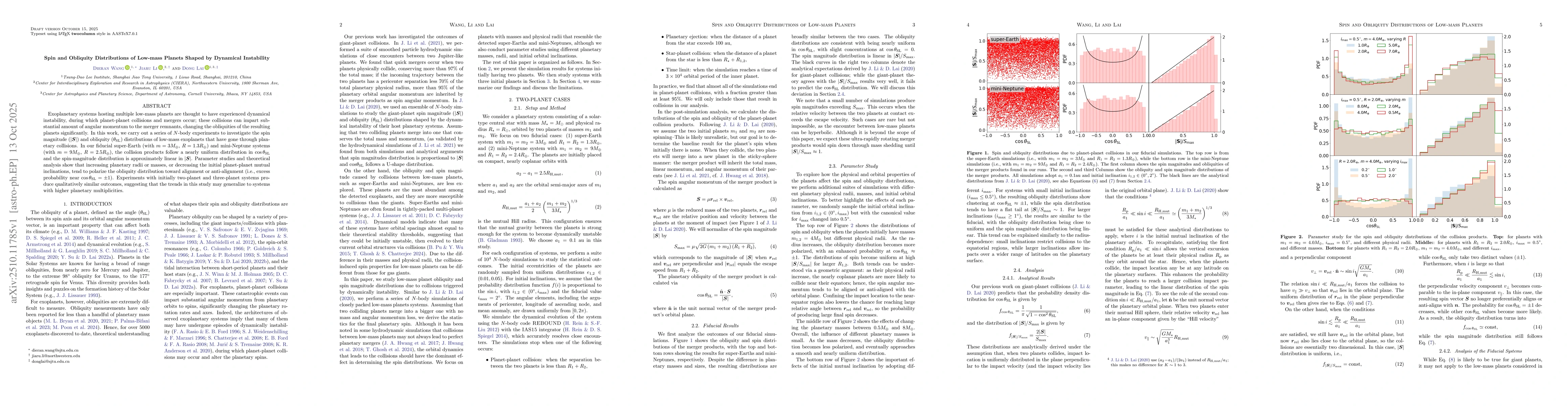 Thumbnail for Spin and Obliquity Distributions of Low-mass Planets Shaped by Dynamical
  Instability