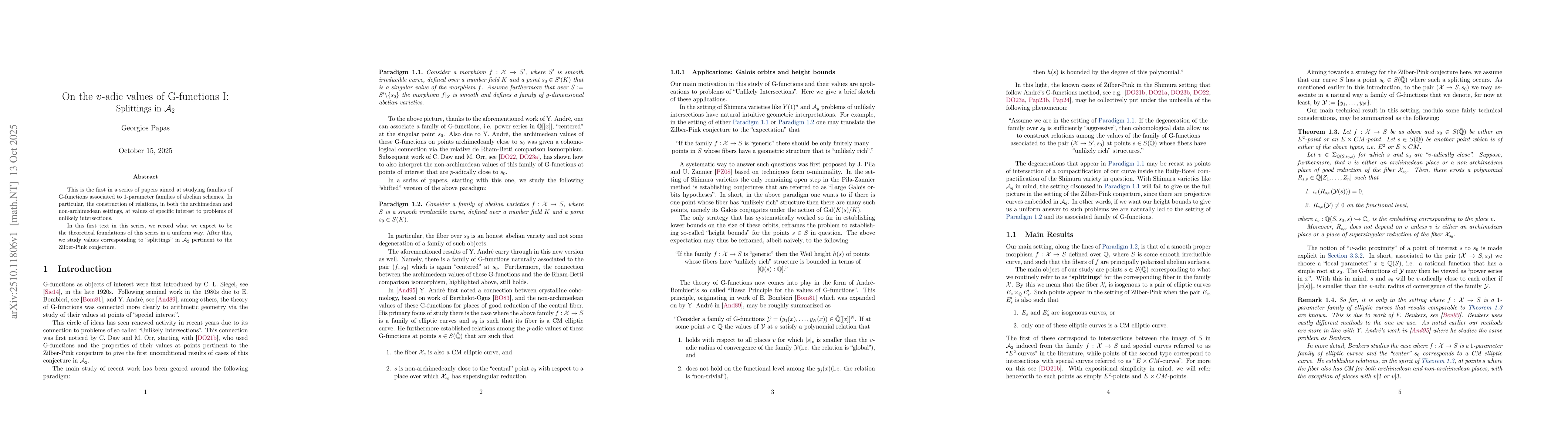 Thumbnail for On the $v$-adic values of G-functions I