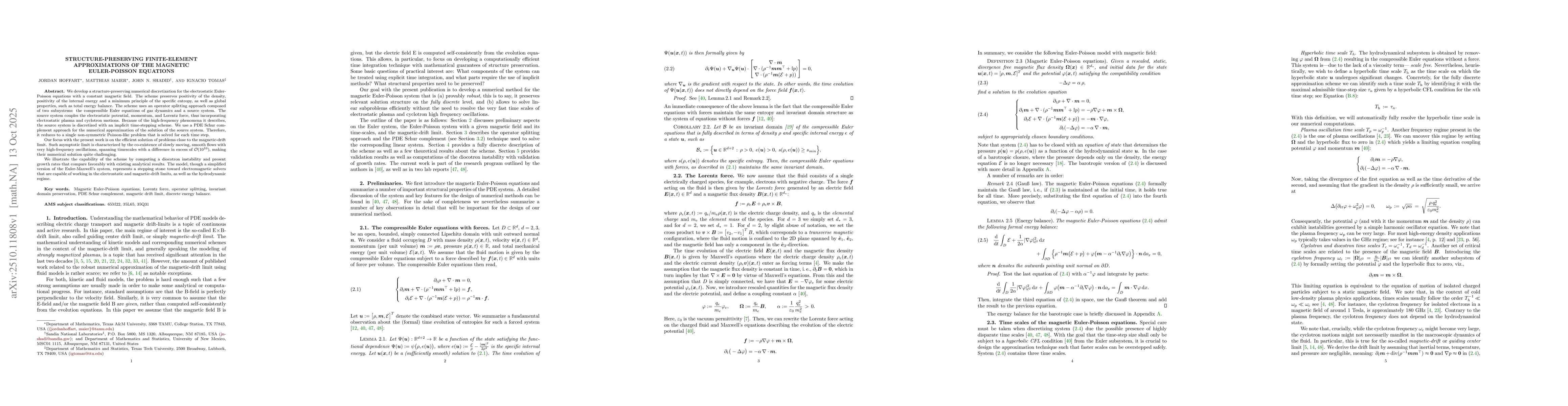 Thumbnail for Structure-preserving finite-element approximations of the magnetic
  Euler-Poisson equations