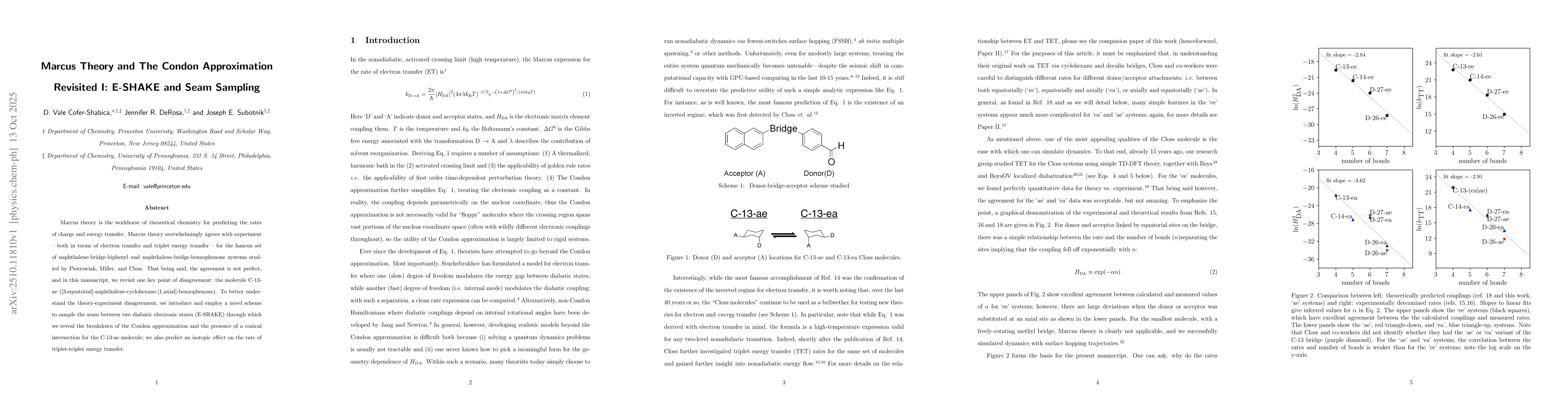 Thumbnail for Marcus Theory and The Condon Approximation Revisited I: E-SHAKE and Seam
  Sampling