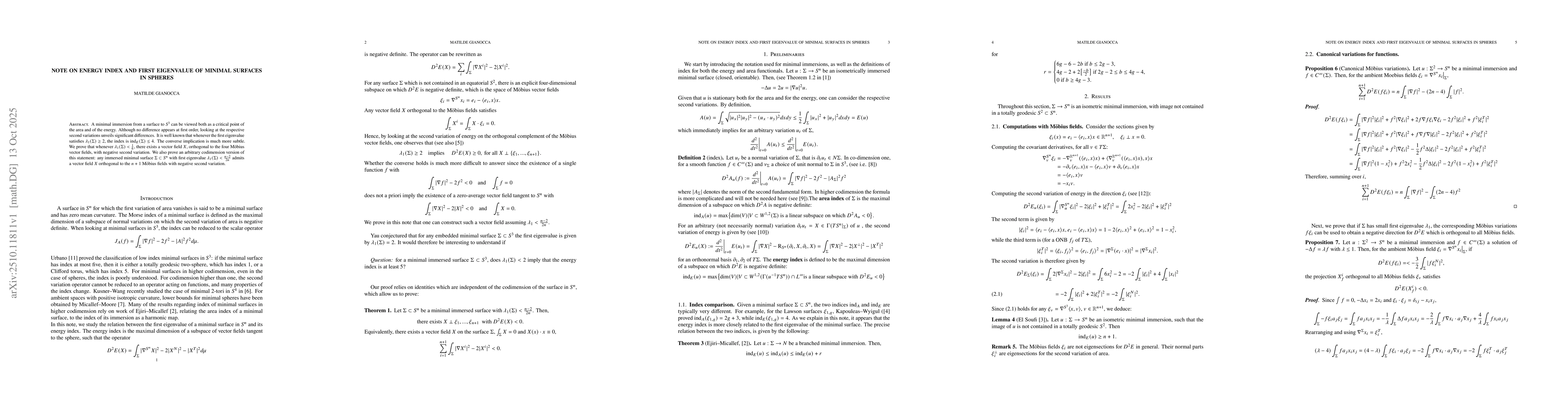 Thumbnail for Note on energy index and first eigenvalue of minimal surfaces in spheres