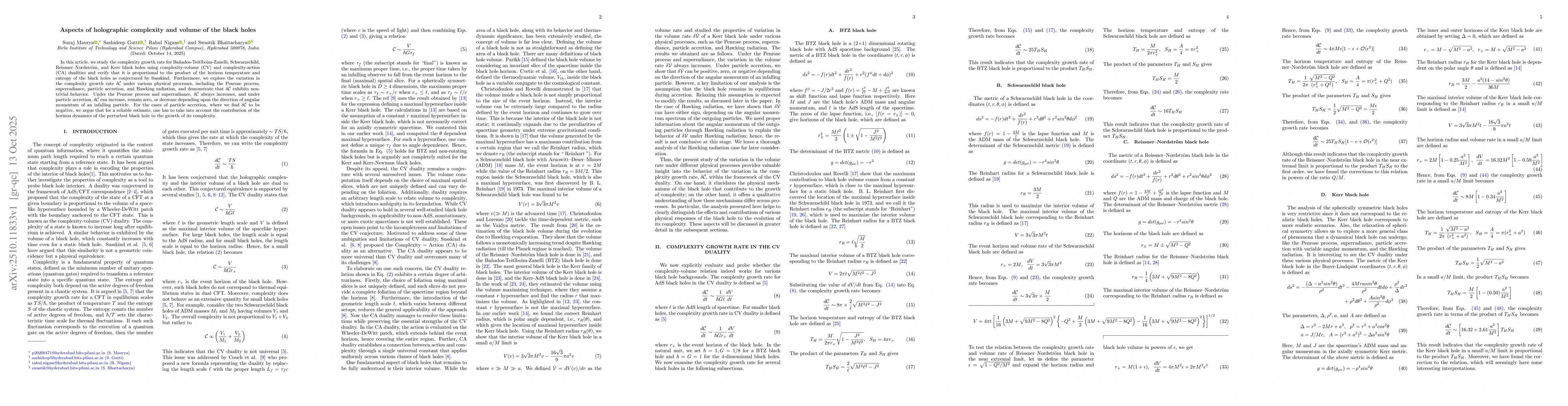 Thumbnail for Aspects of holographic complexity and volume of the black holes