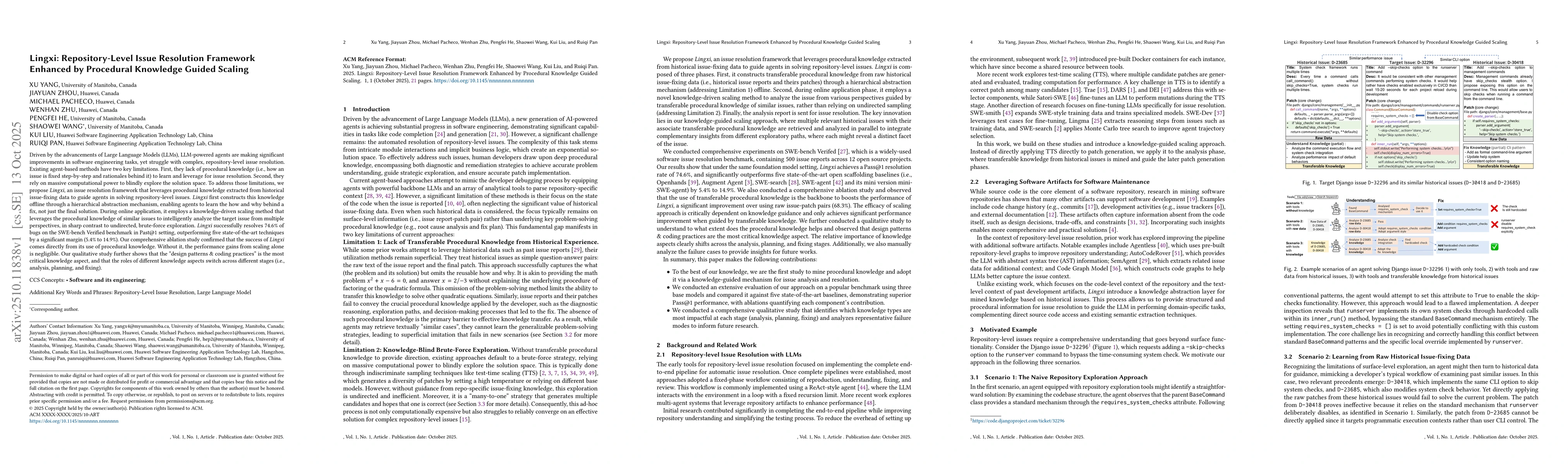 Thumbnail for Lingxi: Repository-Level Issue Resolution Framework Enhanced by
  Procedural Knowledge Guided Scaling