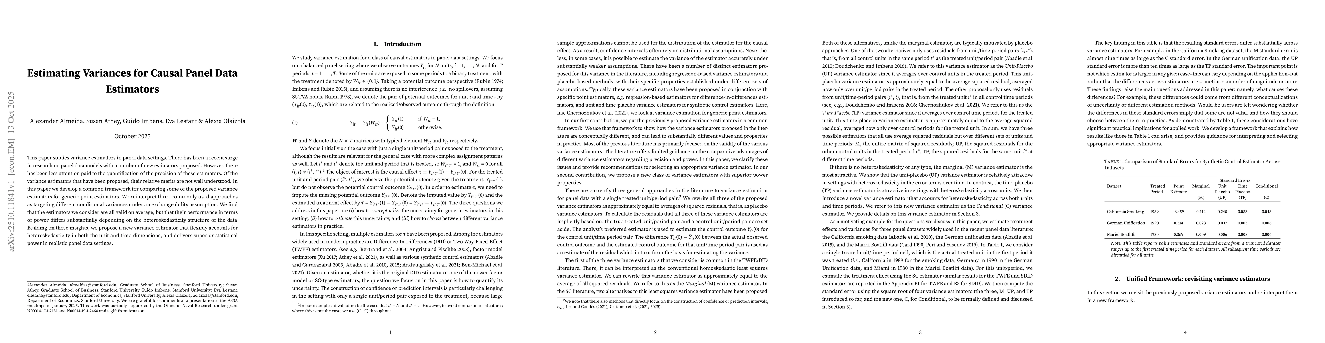 Thumbnail for Estimating Variances for Causal Panel Data Estimators