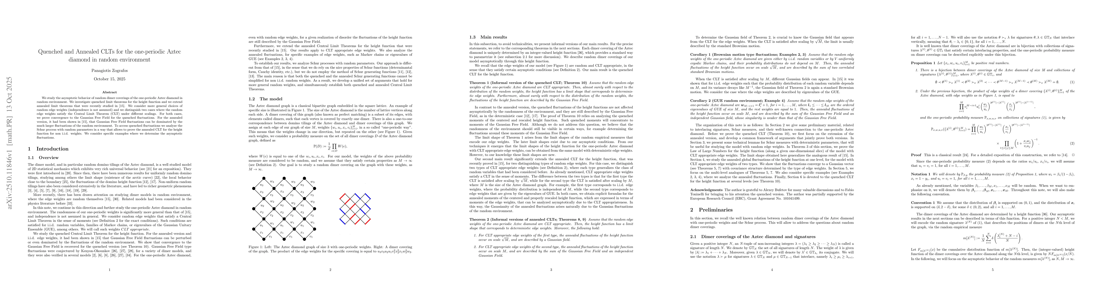 Thumbnail for Quenched and Annealed CLTs for the one-periodic Aztec diamond in random
  environment