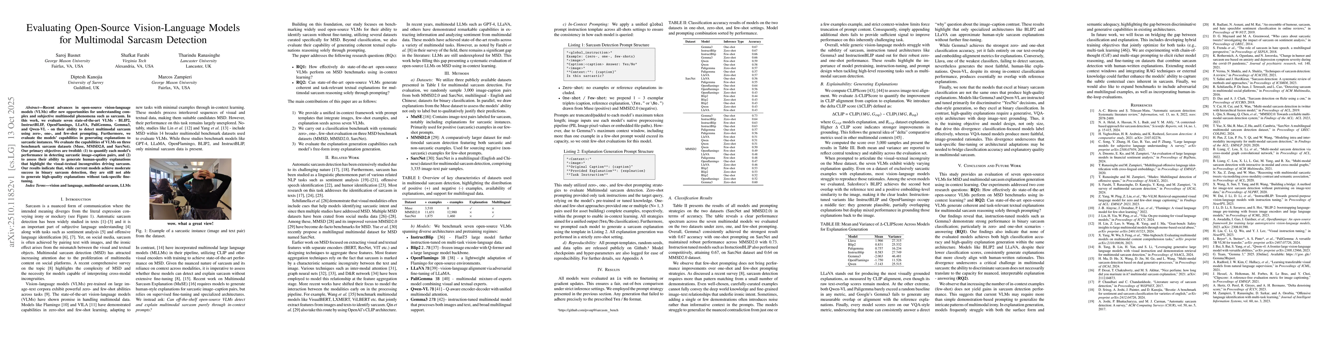 Thumbnail for Evaluating Open-Source Vision-Language Models for Multimodal Sarcasm
  Detection