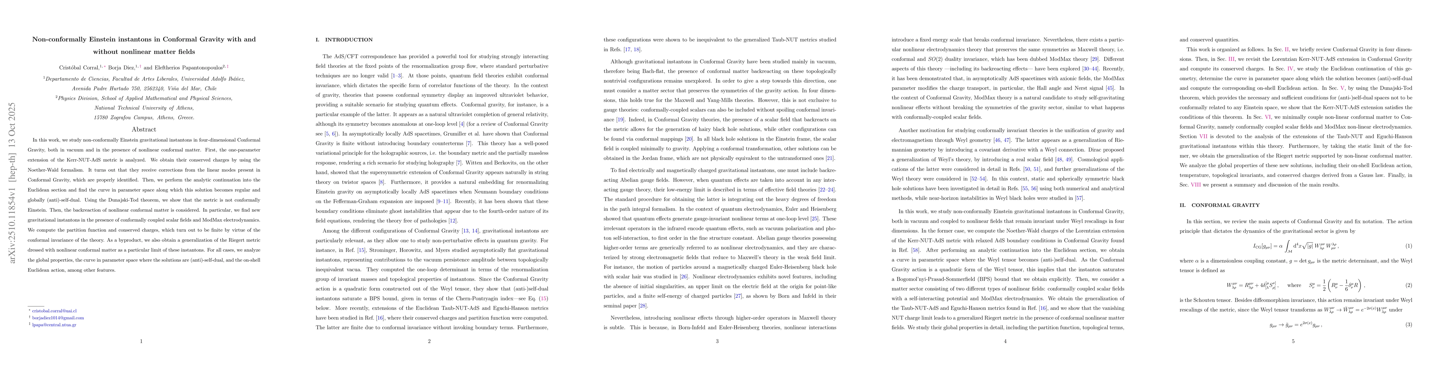 Thumbnail for Non-conformally Einstein instantons in Conformal Gravity with and
  without nonlinear matter fields