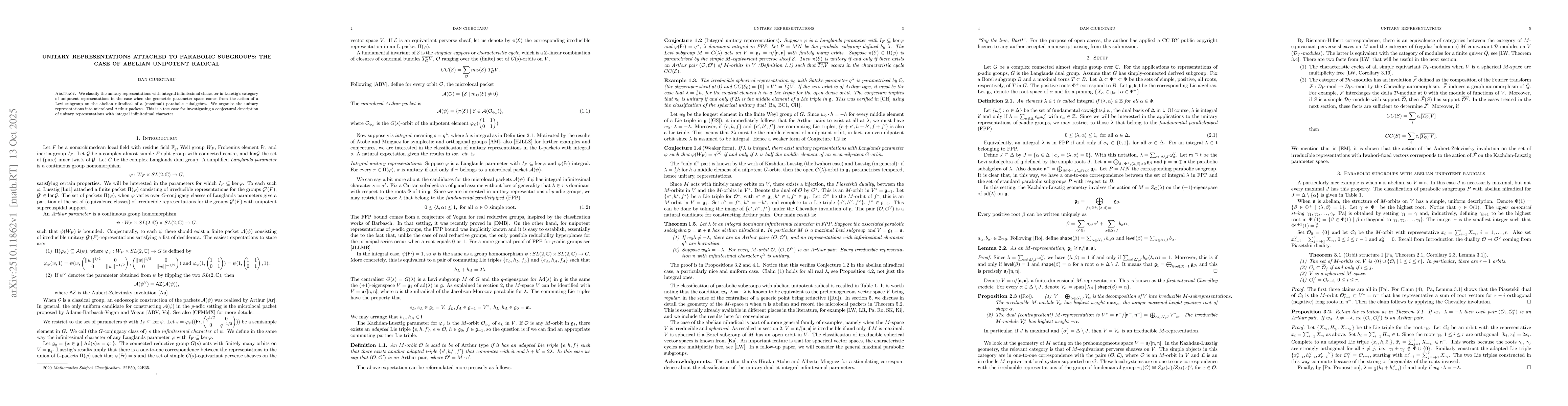 Thumbnail for Unitary representations attached to parabolic subgroups: the case of
  abelian unipotent radical