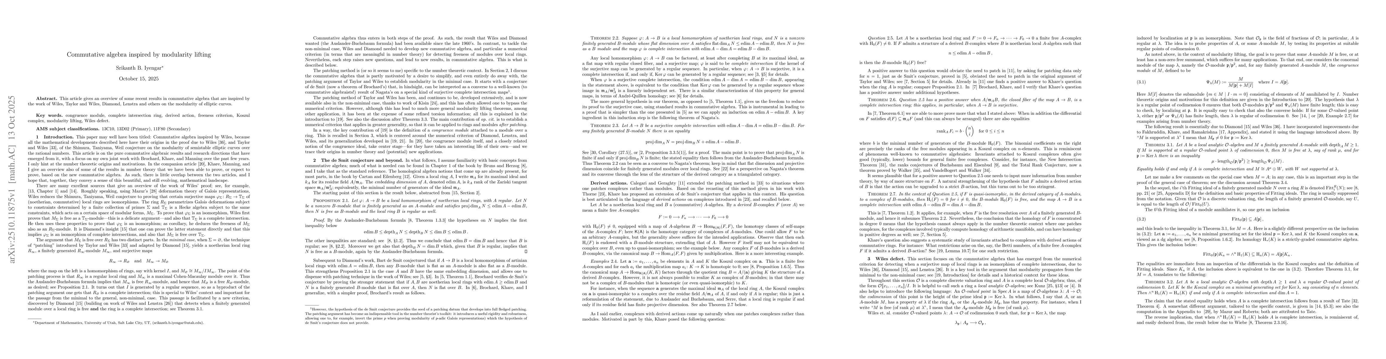 Thumbnail for Commutative algebra inspired by modularity lifting