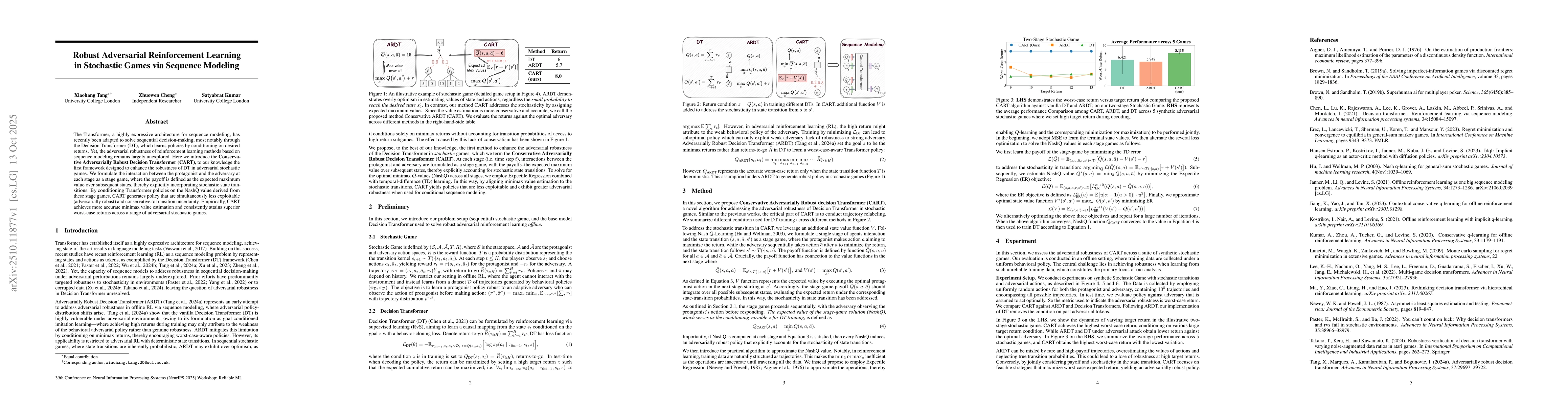 Thumbnail for Robust Adversarial Reinforcement Learning in Stochastic Games via
  Sequence Modeling