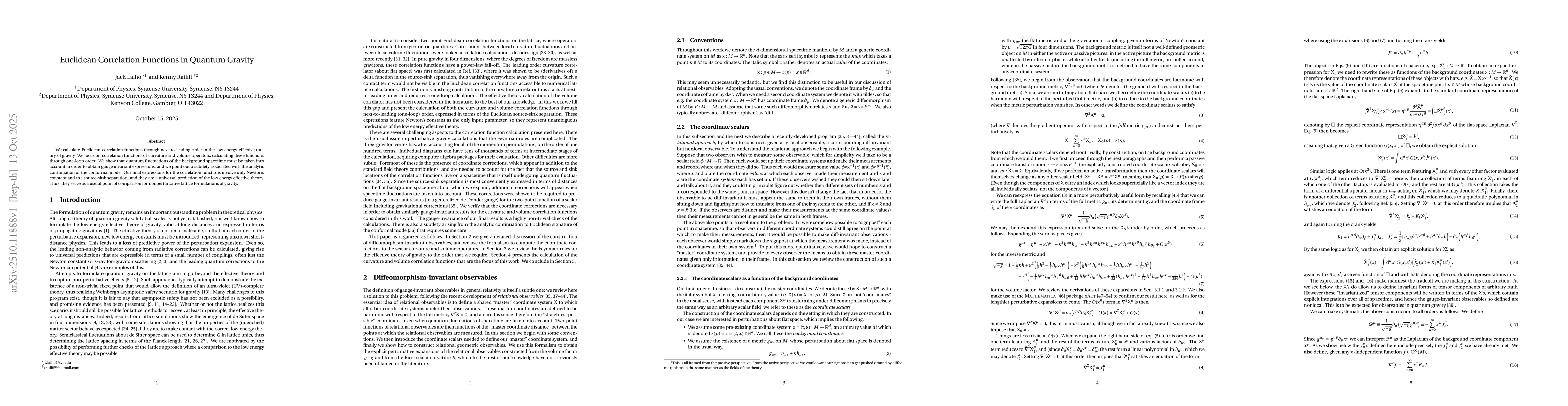 Thumbnail for Euclidean Correlation Functions in Quantum Gravity