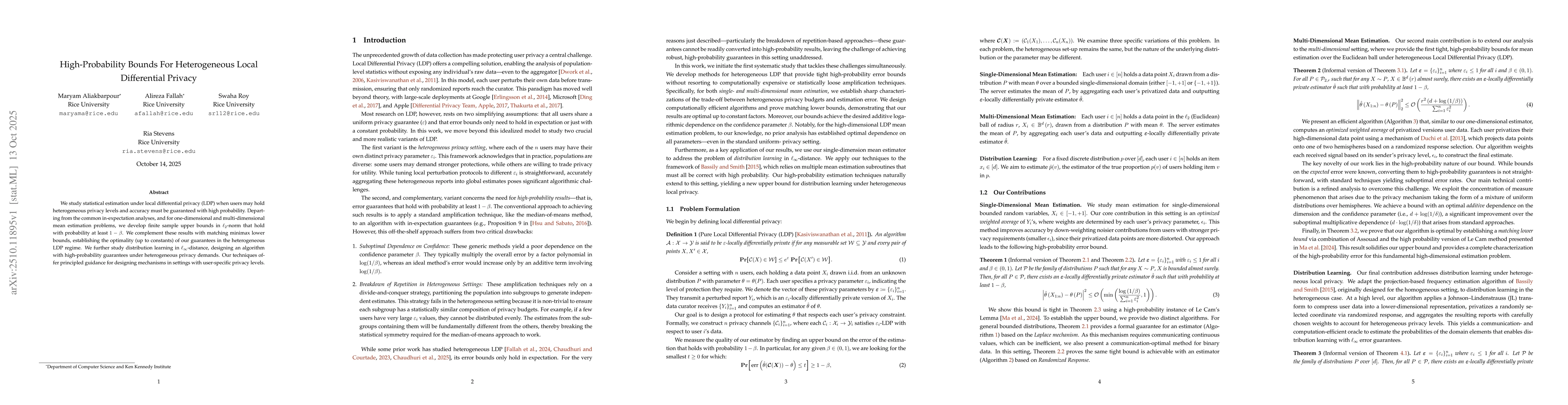 Thumbnail for High-Probability Bounds For Heterogeneous Local Differential Privacy