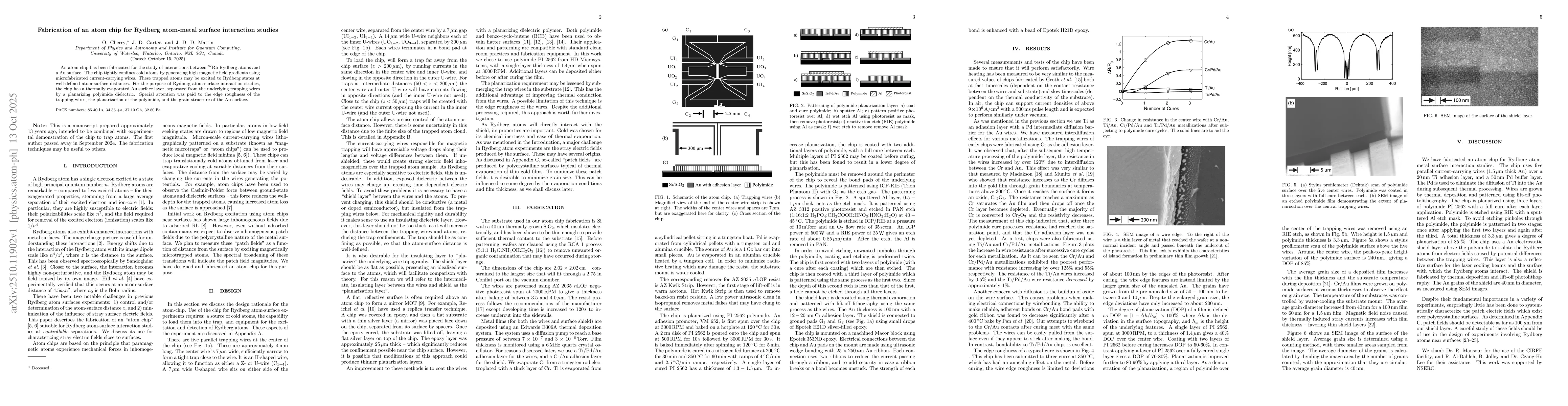 Thumbnail for Fabrication of an atom chip for Rydberg atom-metal surface interaction
  studies