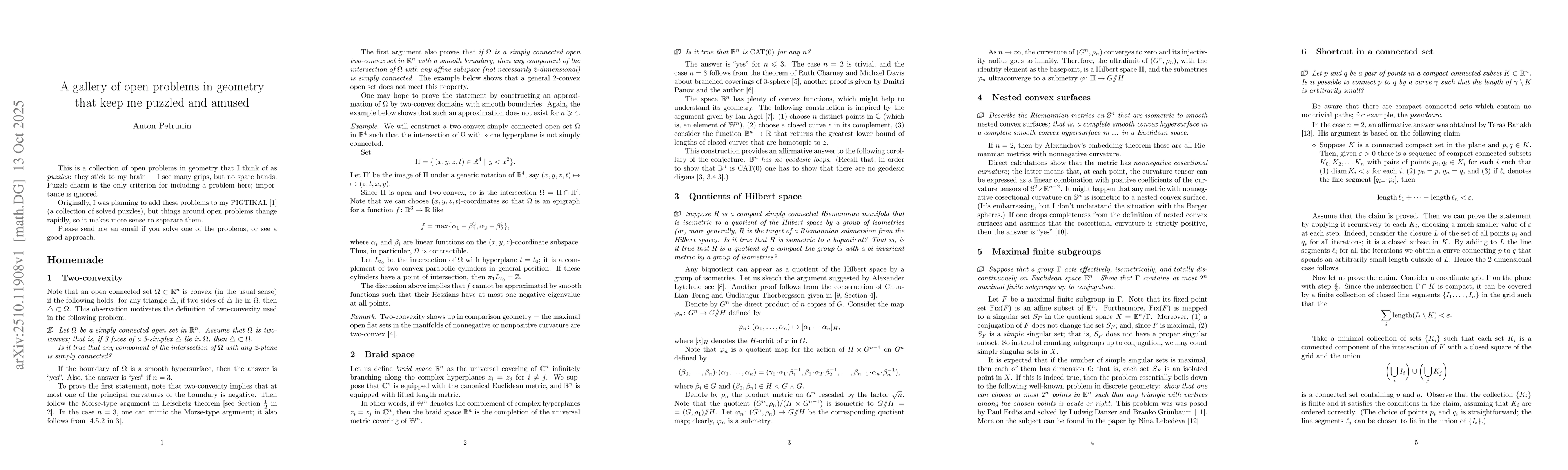 Thumbnail for A gallery of open problems in geometry that keep me puzzled and amused