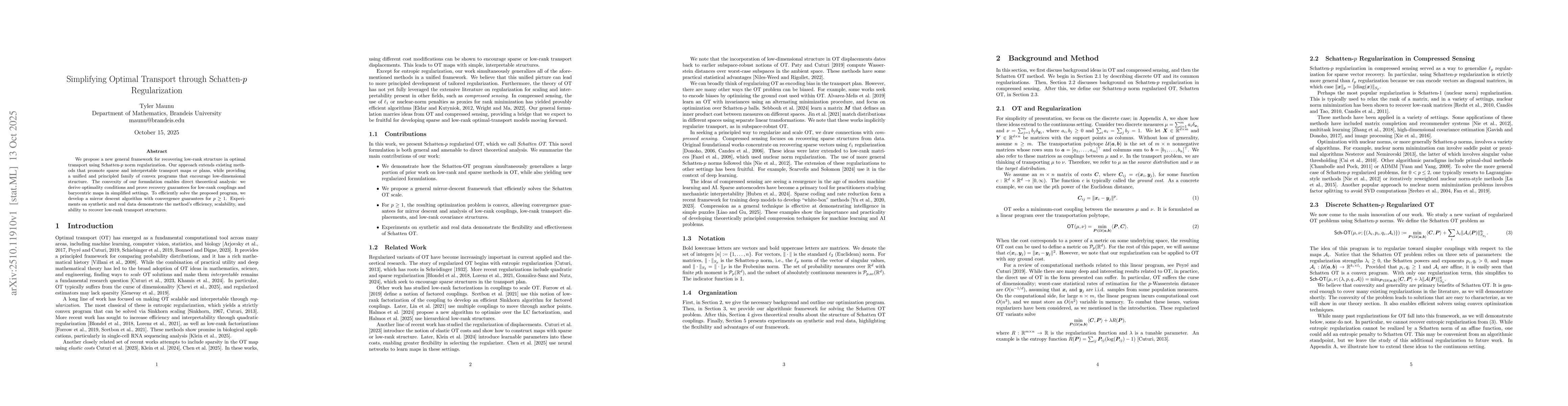 Thumbnail for Simplifying Optimal Transport through Schatten-$p$ Regularization